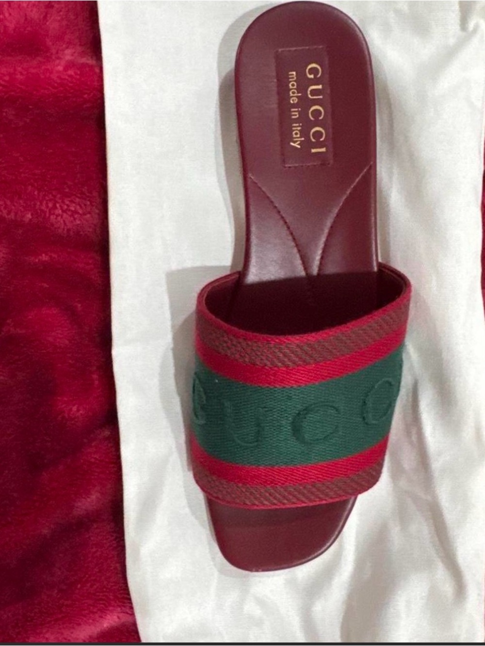 Gucci Red Burgundy Slide with Green and Red Web Band